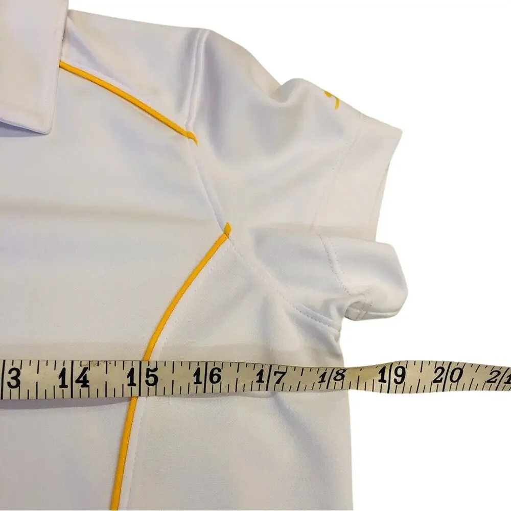 Slazenger White Zip Front Polo Activewear Shirt with Gold Piping Short Sleeve - Picture 14 of 16